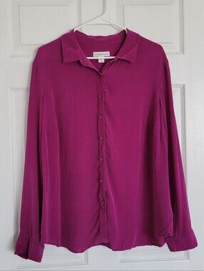 Coldwater Creek Women's 100% Silk Fuchsia Button-Front Blouse